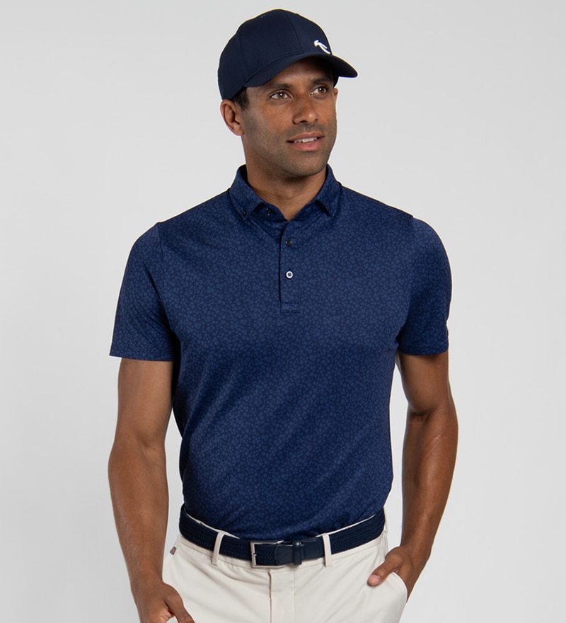 Man wearing KJUS Sport Fit polo demonstrating athletic slim silhouette